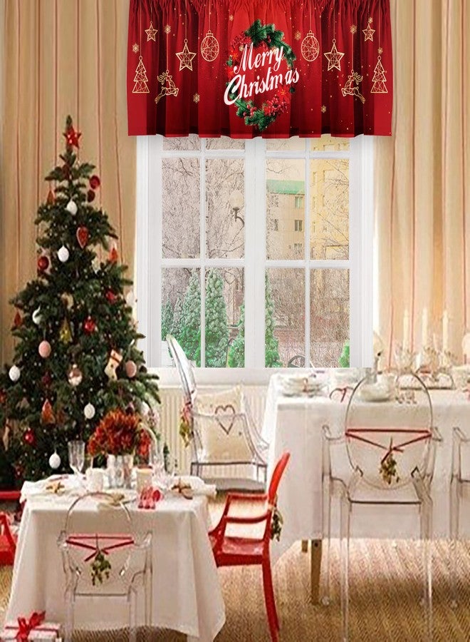 Deztibos Christmas Holly Wreath Kitchen Curtain Valance 52x18inch with Rod Pocket Half Short Red Ornaments Star Deer Laundry Cutain Topper Window Valance - Image 2